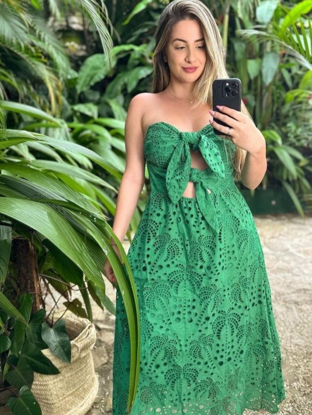NEW FARM RIO Green Coconut Tree Richelieu Midi Dress Cotton Summer Resortwear L - Picture 15 of 15